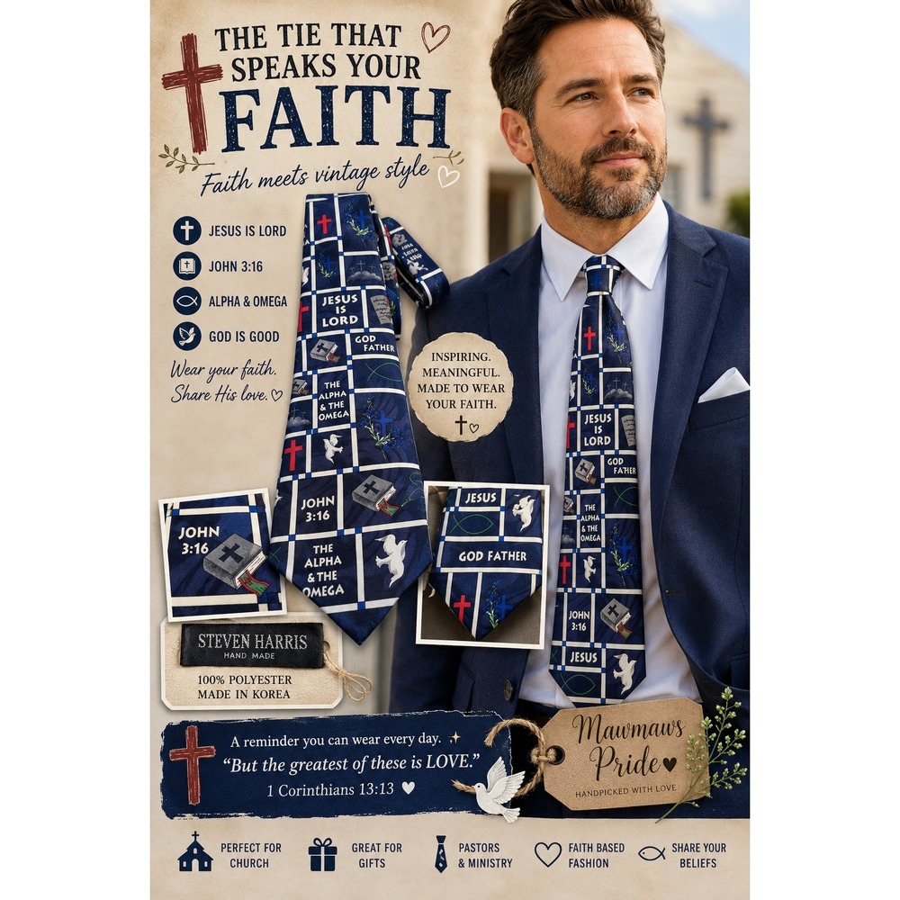 Steven Harris Mens Christian Faith Religious Bible Verse Navy Blue retroTie